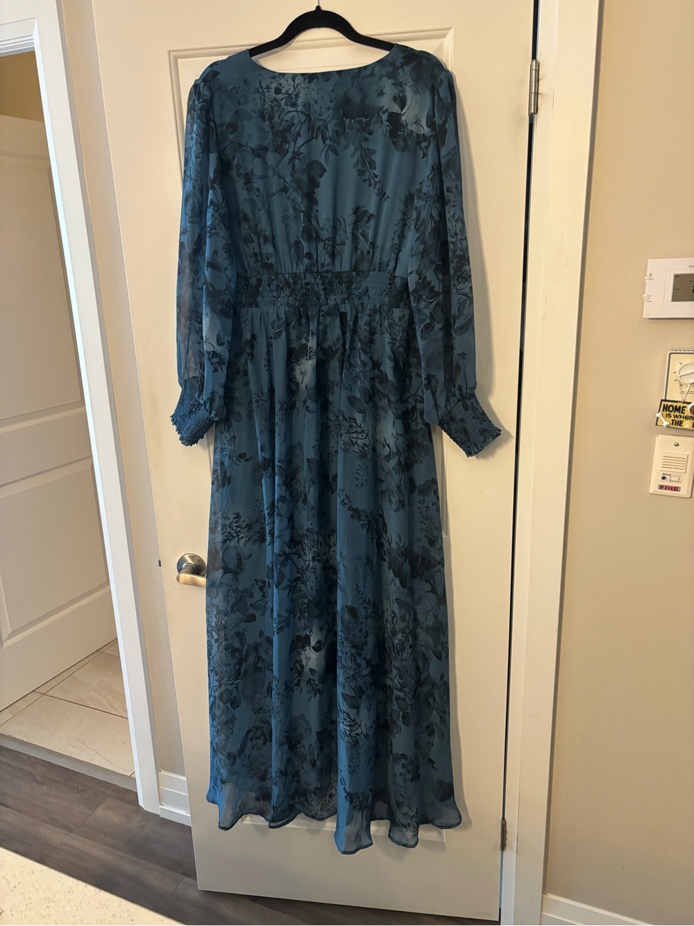Baltic Born Blue Floral Sheer-Sleeve Maxi Dress